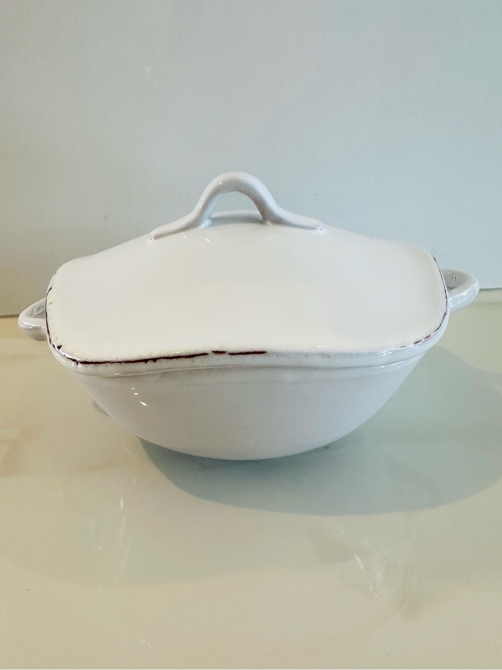 Vietri White Ceramic Small Covered Serving Dish with Handles